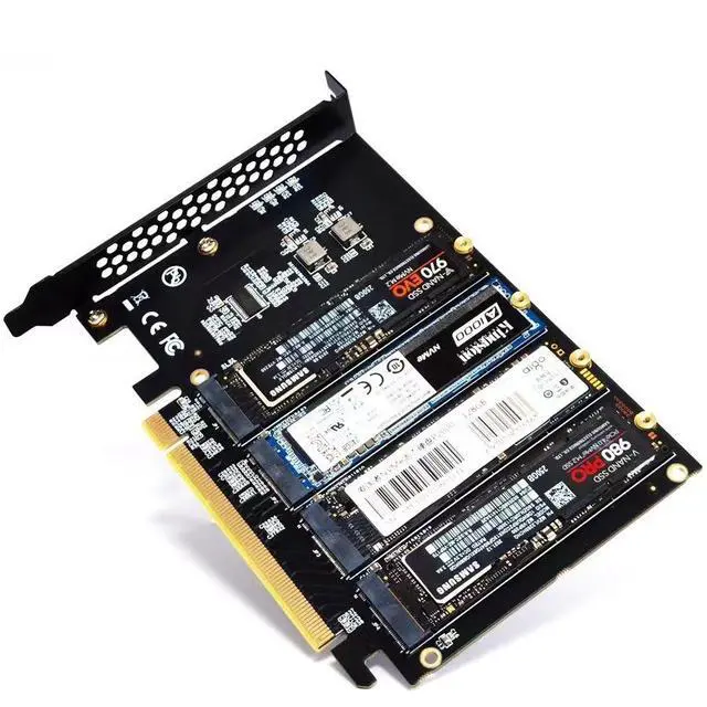 Alt view image 4 of 4 - PCIE4.0 X16 to 4-Drive NVME Adapter M.2 M-Key SSD Array Card Non-stackable 16.7CM No Hard Drive