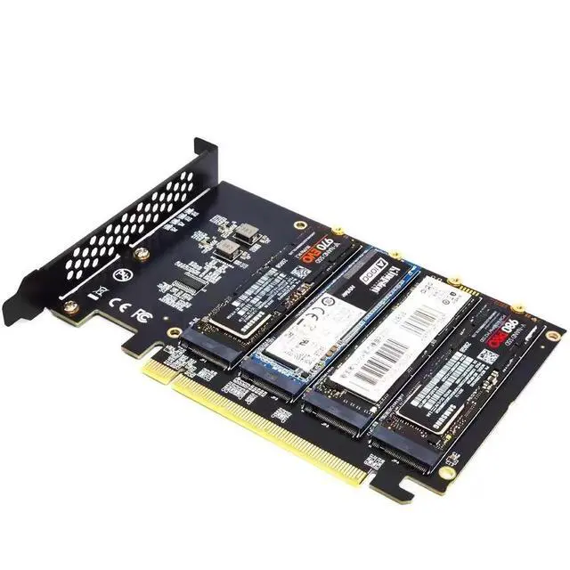 Alt view image 2 of 4 - PCIE4.0 X16 to 4-Drive NVME Adapter M.2 M-Key SSD Array Card Non-stackable 16.7CM No Hard Drive