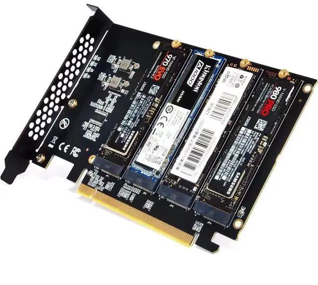 Main image of PCIE4.0 X16 to 4-Drive NVME Adapter M.2 M-Key SSD Array Card Non-stackable 16.7CM No Hard Drive