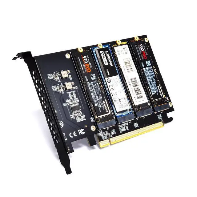 Alt view image 3 of 4 - PCIE4.0 X16 to 4-Drive NVME Adapter M.2 M-Key SSD Array Card Non-stackable 16.7CM No Hard Drive