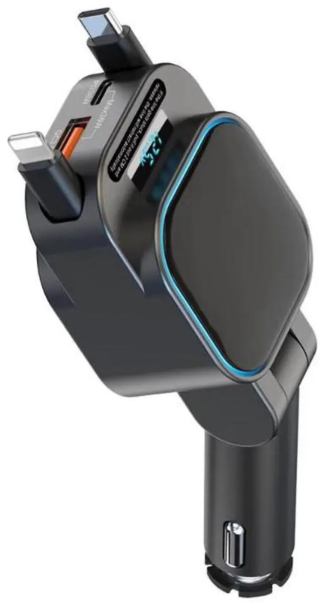 Main image of SC07 Extendable Line Digital Display Quick Charge Car Charger - One Plug Can Power Four Devices - 96W Fast Charging Car Charger for Car Socket