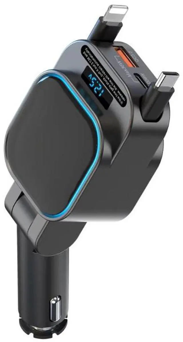 Alt view image 4 of 5 - SC07 Extendable Line Digital Display Quick Charge Car Charger - One Plug Can Power Four Devices - 96W Fast Charging Car Charger for Car Socket