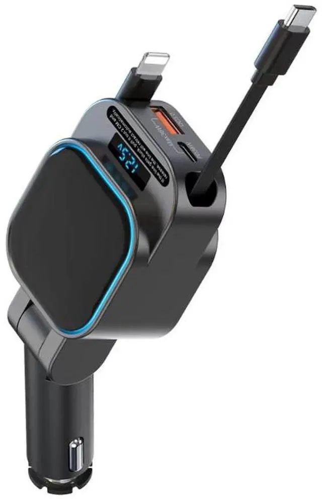 Alt view image 2 of 5 - SC07 Extendable Line Digital Display Quick Charge Car Charger - One Plug Can Power Four Devices - 96W Fast Charging Car Charger for Car Socket