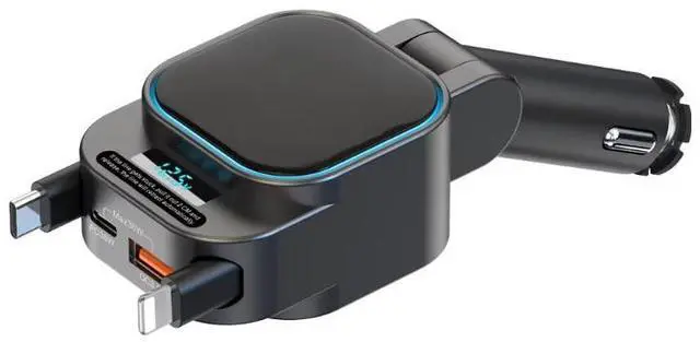Alt view image 3 of 5 - SC07 Extendable Line Digital Display Quick Charge Car Charger - One Plug Can Power Four Devices - 96W Fast Charging Car Charger for Car Socket