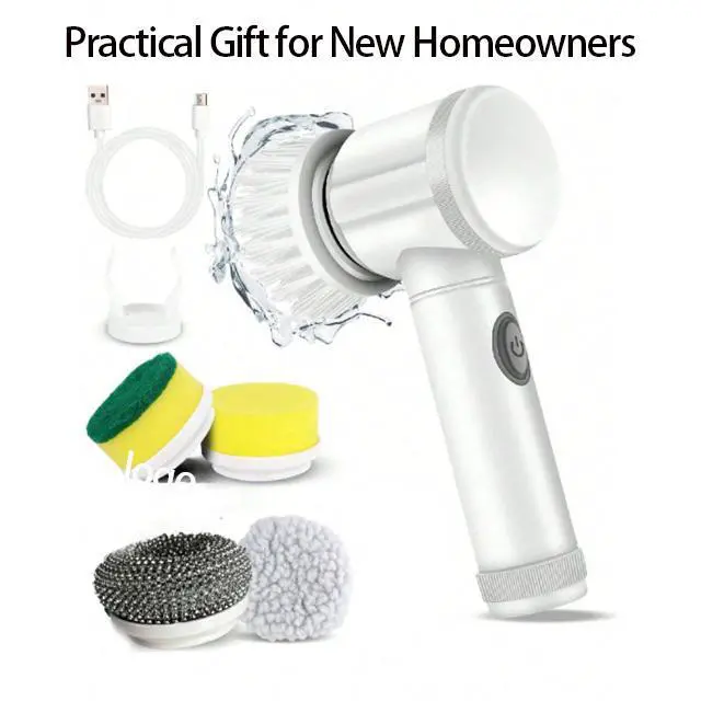 Alt view image 5 of 6 - Rechargeable Cleaning Brush Set with 5 Heads - Medium Hardness - USB Charging - Home Cleaning Kit - Suitable for Bathroom, Kitchen, and Bedroom
