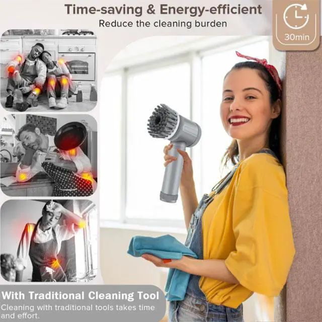 Alt view image 4 of 6 - Rechargeable Cleaning Brush Set with 5 Heads - Medium Hardness - USB Charging - Home Cleaning Kit - Suitable for Bathroom, Kitchen, and Bedroom