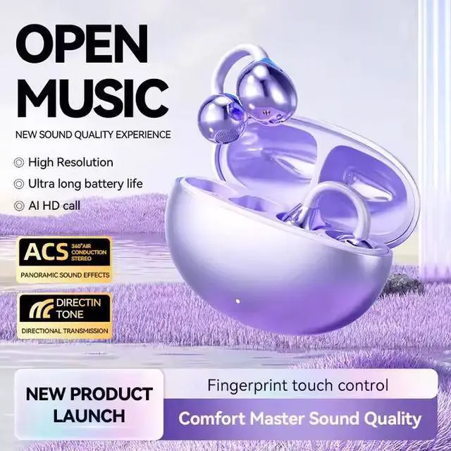 Alt view image 5 of 6 - Smart real-time AI translation ear clip-type headphones M91 non-inferior ear-type OWS wireless headphones with LED battery digital display Type-C