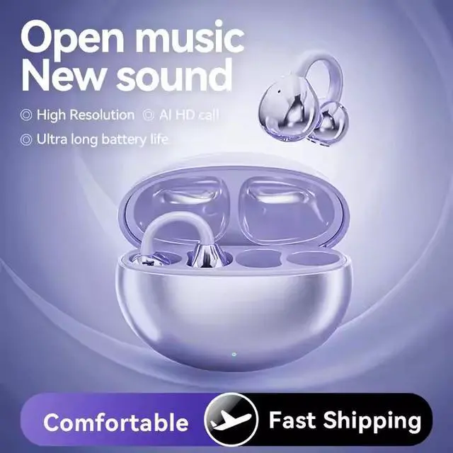 Alt view image 4 of 6 - Smart real-time AI translation ear clip-type headphones M91 non-inferior ear-type OWS wireless headphones with LED battery digital display Type-C