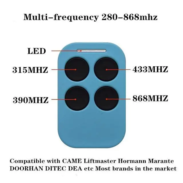 Alt view image 2 of 4 - Multi-frequency 280-868 MHz universal remote control for garage door opening and closing