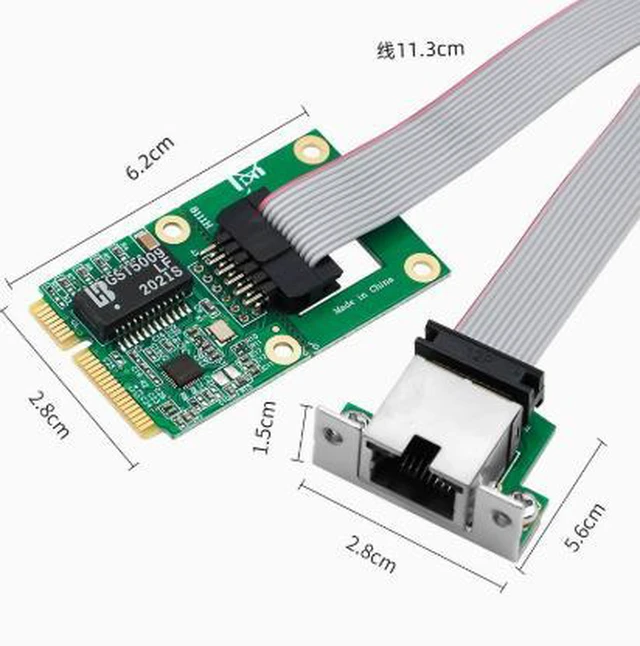 Alt view image 3 of 4 - MiniPCIe to RJ45 port single-port Gigabit wired network card for desktops, RTL8111H flat cable COM port with indicator light