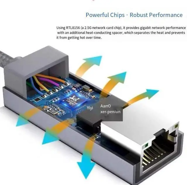 Alt view image 2 of 3 - USB to 2.5G external wired aluminum case driver-free 2500M aluminum case type-C gigabit/100M network card