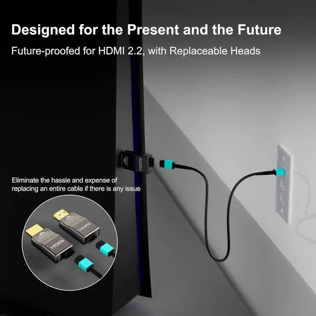 Alt view image 2 of 5 - RUIPRO 8K Detachable Full Fiber Optic Armored HDMI 2.1 Cable 50FT, Ultra High Speed 48Gbps, Support 8K@60Hz 4K@120Hz, Dynamic HDR, eARC, Compatible with PS5/Xbox/Blu-ray/TV/Monitor/Projector
