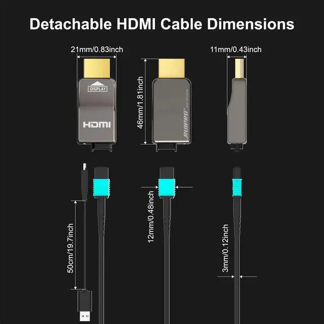 Alt view image 5 of 5 - RUIPRO 8K Detachable Full Fiber Optic Armored HDMI 2.1 Cable 50FT, Ultra High Speed 48Gbps, Support 8K@60Hz 4K@120Hz, Dynamic HDR, eARC, Compatible with PS5/Xbox/Blu-ray/TV/Monitor/Projector