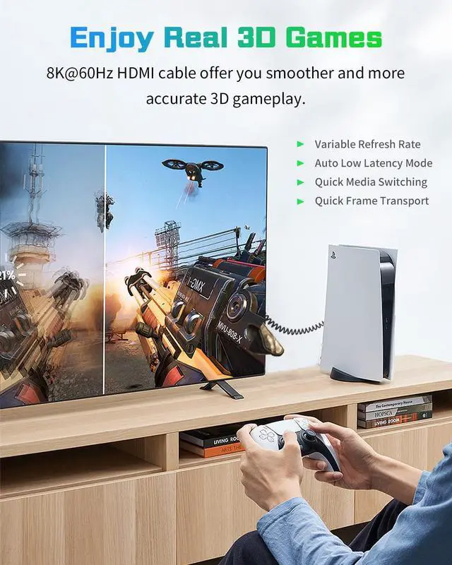 Alt view image 3 of 6 - Duttek 48Gbps 8K HDMI Coiled Cable 1 FT-4 FT, Ultra Thin Short HDMI Cable Male to Male Support 8K@60Hz 4K@240Hz HDR eARC VRR, Compatible with PS5, Xbox Series X/S, RTX4080, ATOMOS Ninja V, Camera