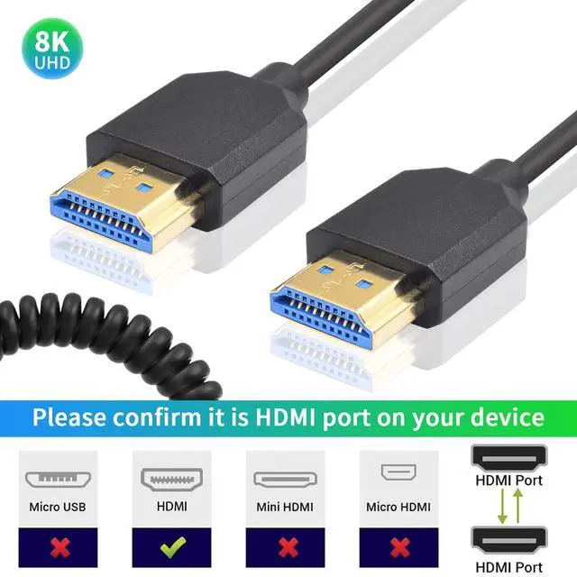 Alt view image 6 of 6 - Duttek 48Gbps 8K HDMI Coiled Cable 1 FT-4 FT, Ultra Thin Short HDMI Cable Male to Male Support 8K@60Hz 4K@240Hz HDR eARC VRR, Compatible with PS5, Xbox Series X/S, RTX4080, ATOMOS Ninja V, Camera