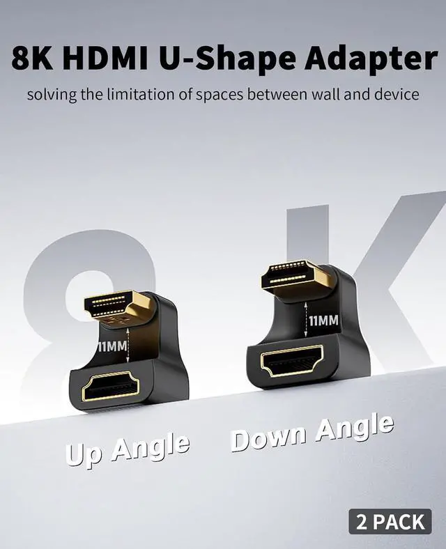 Alt view image 4 of 7 - 8K HDMI 180 Degree Adapter 48Gbps, 8K@60Hz, Up Angle & Down Angle U Shaped HDMI Male to Female Adapter with LED Indicator for Laptop, HDTV, PS5 2 Style