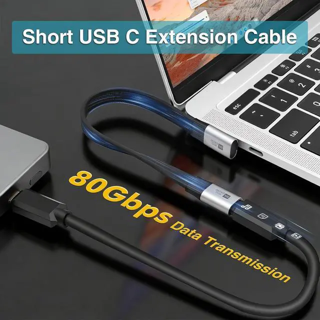 Alt view image 3 of 6 - 90 Degree USB C Extension Cable 7.87inch, 240W & 40Gbps & 8K@60Hz Flat Short USB C Right Angle Cable, USB 4 Extender Compatible for Thunderbolt 4 Laptop,Galaxy, Phone