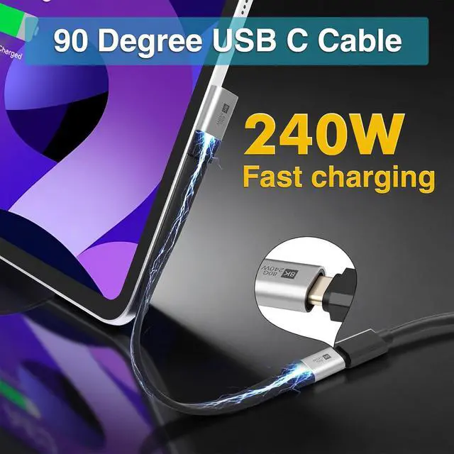 Alt view image 5 of 6 - 90 Degree USB C Extension Cable 7.87inch, 240W & 40Gbps & 8K@60Hz Flat Short USB C Right Angle Cable, USB 4 Extender Compatible for Thunderbolt 4 Laptop,Galaxy, Phone