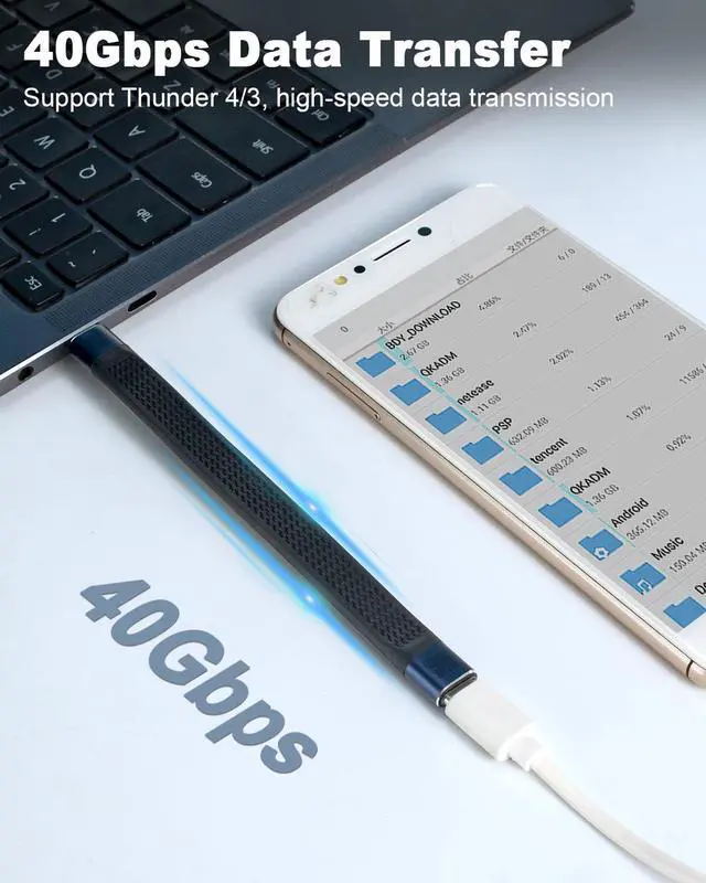 Alt view image 3 of 6 - Short USB C to USB C Extension Cable 5Inch, (240W PD Fast Charging, 40Gbps, 8K Video) Short Thunderbolt 4 Extension Cable for USB 4 Cord, iPhone 15/16, MacBook, MacBook, Carplay, External SSD