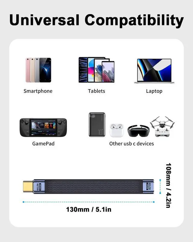 Alt view image 6 of 6 - Short USB C to USB C Extension Cable 5Inch, (240W PD Fast Charging, 40Gbps, 8K Video) Short Thunderbolt 4 Extension Cable for USB 4 Cord, iPhone 15/16, MacBook, MacBook, Carplay, External SSD