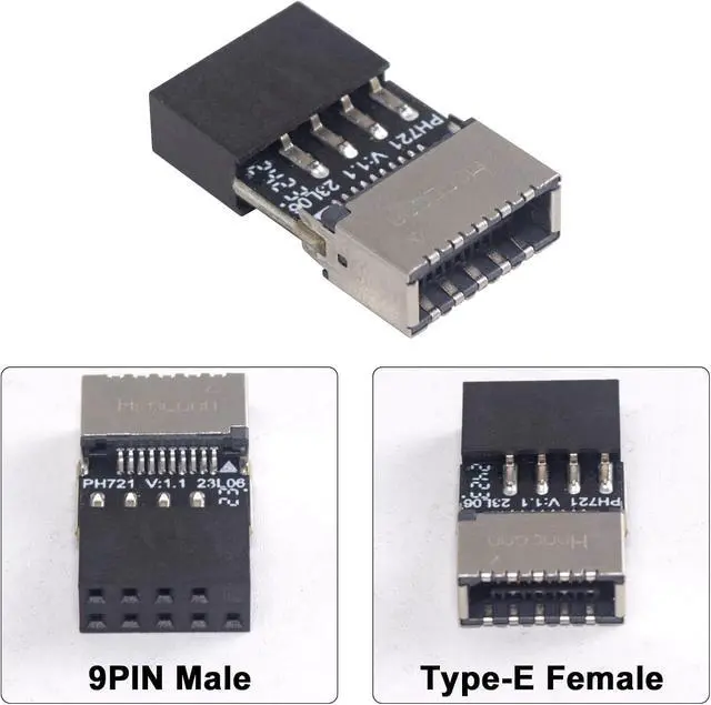 Alt view image 6 of 6 - USB 2.0 to USB 3.2 Gen 1 Header Adapter, Front Panel Connector Motherboard, USB 9Pin Female to Type-E Adapter for Extending USB C Ports on Front Panel of PC 1 Pack