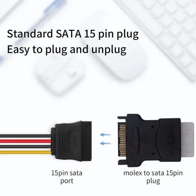 Alt view image 6 of 6 - Molex to SATA Power Adapter, SATA Male to 4Pin Female Power Adapter Converter Connect for Hard Drives (2 Pack)
