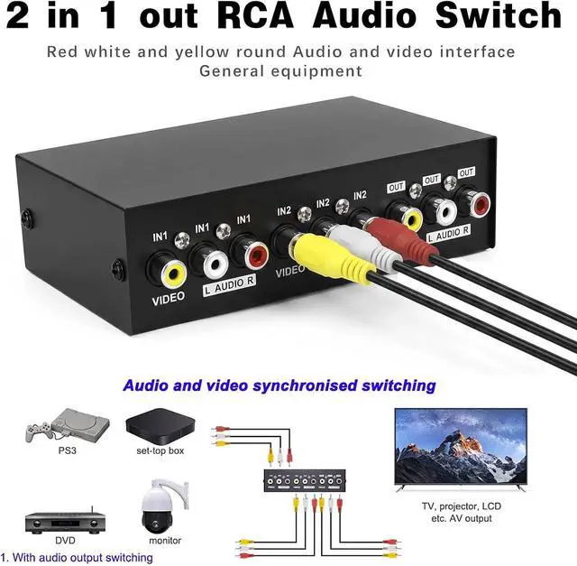 Alt view image 3 of 6 - 2 Port RCA AV Switch Box, 2 in 1 Out Composite Video Audio Selector, RCA Switcher for DVD, Game Console, STB to TV