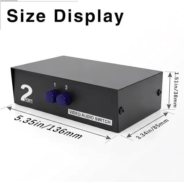 Main image of 2 Port RCA AV Switch Box, 2 in 1 Out Composite Video Audio Selector, RCA Switcher for DVD, Game Console, STB to TV