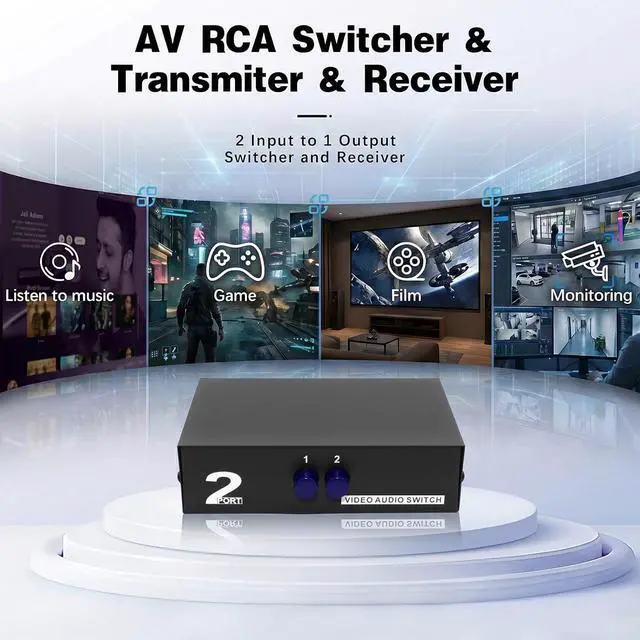Alt view image 4 of 6 - 2 Port RCA AV Switch Box, 2 in 1 Out Composite Video Audio Selector, RCA Switcher for DVD, Game Console, STB to TV