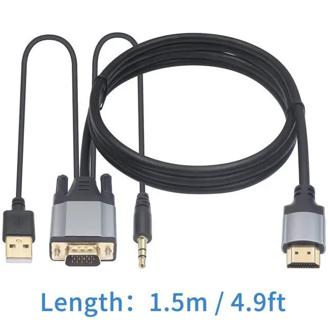 Alt view image 6 of 6 - VGA to HDMI Adapter Cable 5FT/1.5M, Gold Plated 1080P Active VGA Male to HDMI Male Analog Video Adapter Cable with Power and Audio Output Converter Cable