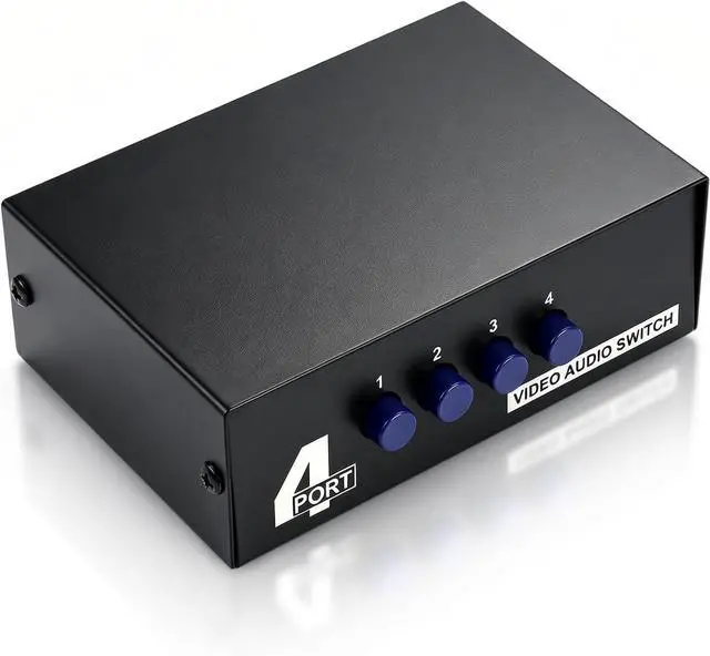Main image of AV Switch Box,RCA Switcher,AV(3 RCA) Cable 4 in 1 Out Composite Video L/R Audio Selector Box for Wii, PS2, Xbox, DVD Player, STB, HDTV, No Power Required