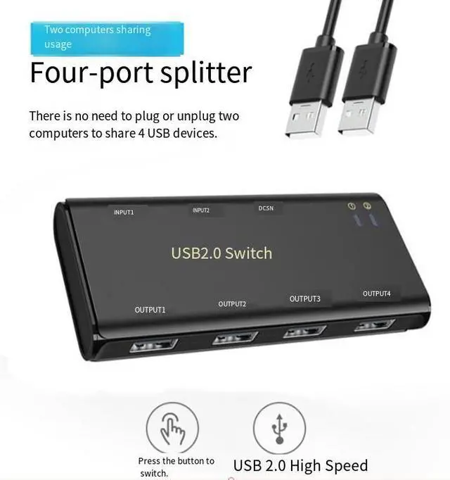 Main image of USB hub printer sharer, binary to quaternary output multi-interface splitter, 4-port computer keyboard and mouse switcher