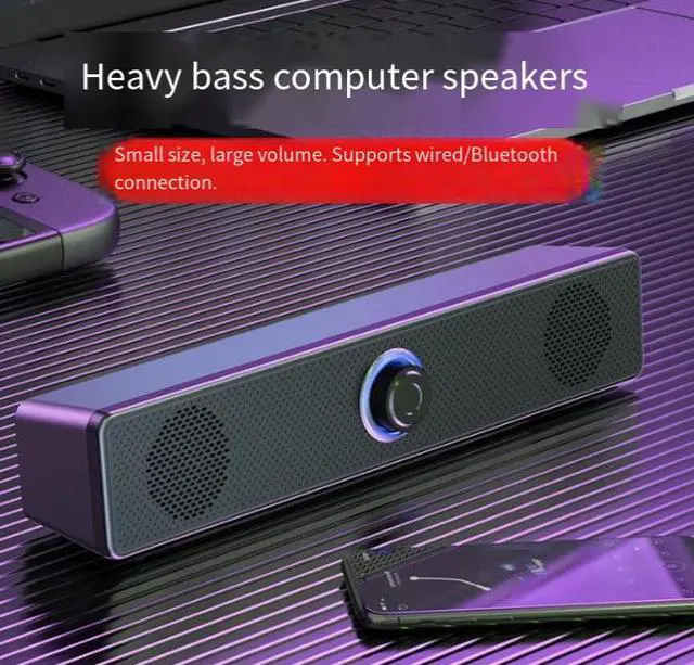 Alt view image 4 of 5 - New long-bar computer speaker with dual stereo drivers, desktop stand for laptop, wired and Bluetooth-enabled, enhanced bass