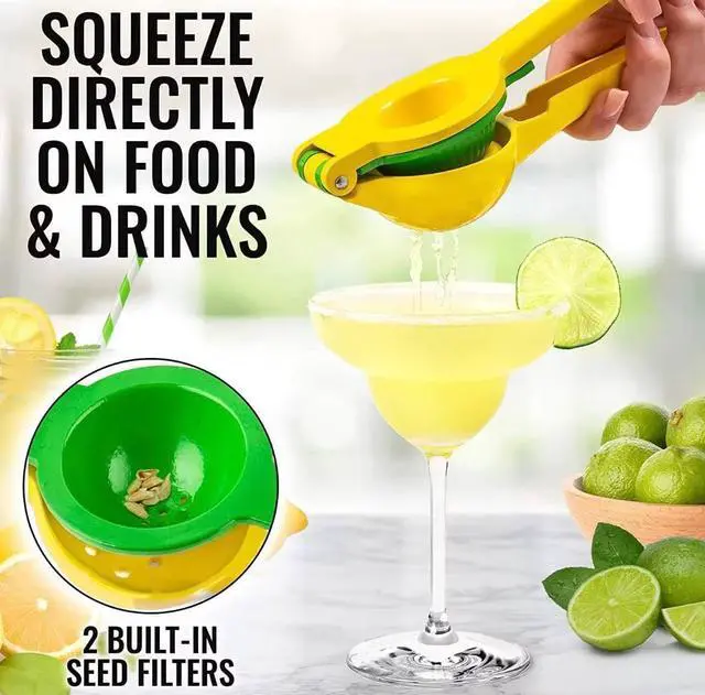 Alt view image 3 of 7 - Lemon Squeezer Metal 2-In-1 Manual Citrus Juicer, Max Juice Extraction, Gets Every Last Drop, Easy to Clean, Durable Aluminum Hand Press for Lemon & Lime, Yellow, JBK