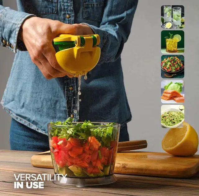 Alt view image 4 of 7 - Lemon Squeezer Metal 2-In-1 Manual Citrus Juicer, Max Juice Extraction, Gets Every Last Drop, Easy to Clean, Durable Aluminum Hand Press for Lemon & Lime, Yellow, JBK