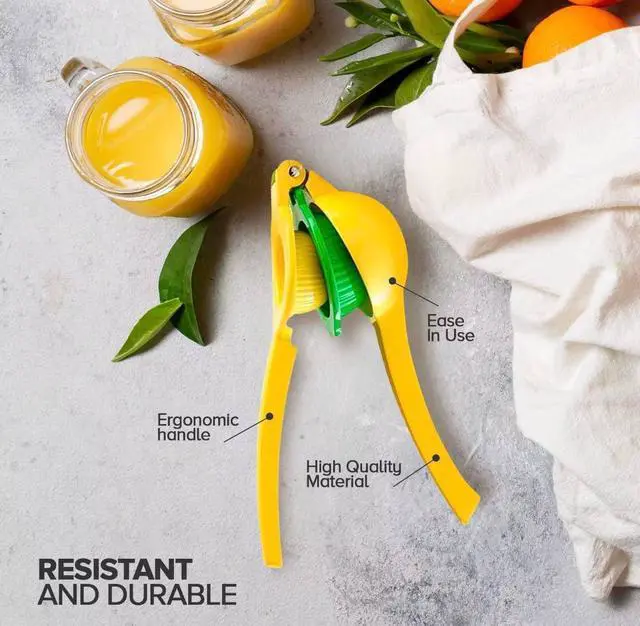 Alt view image 7 of 7 - Lemon Squeezer Metal 2-In-1 Manual Citrus Juicer, Max Juice Extraction, Gets Every Last Drop, Easy to Clean, Durable Aluminum Hand Press for Lemon & Lime, Yellow, JBK
