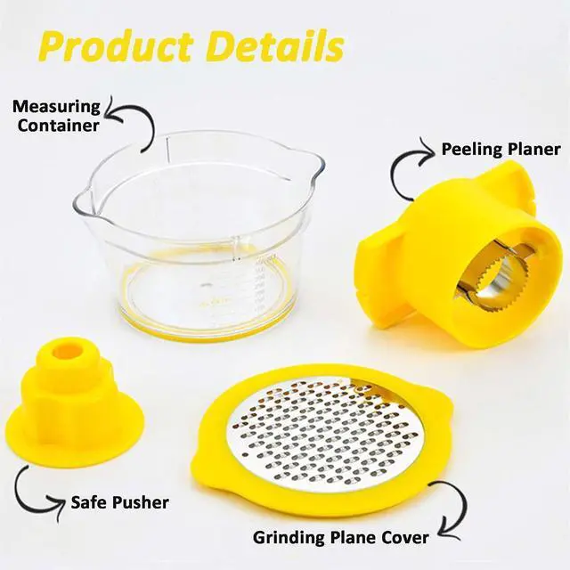 Alt view image 3 of 6 - Corn Stripper, Corn Peeler with Measuring Container, 2-in-1 Kernel Cutter and Grater for Garlic Ginger, Yellow