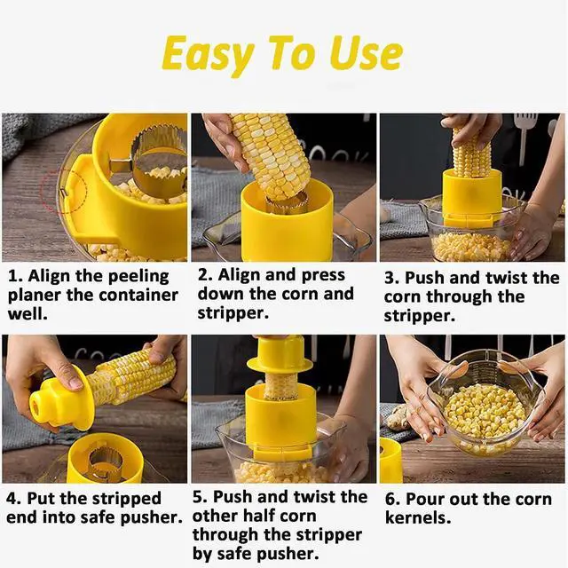 Alt view image 5 of 6 - Corn Stripper, Corn Peeler with Measuring Container, 2-in-1 Kernel Cutter and Grater for Garlic Ginger, Yellow