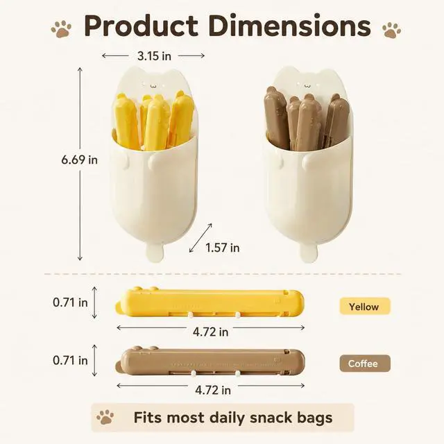 Alt view image 4 of 6 - 1set/4Pcs Cute Cat Magnetic Bag Clips Set Reusable 4.72-Inch Snack Bag Clips with Magnetic Holders for Kitchen Fridge Storage, Yellow