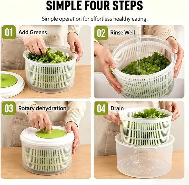 Alt view image 6 of 6 - Salad Spinner Lettuce Washer and Dryer Vegetable Colander Clear Bowl
Large Capacity, Easy-Turn Spin Knob, Locking Lid, Non-Slip Base, Wash and Dry Greens, Fruits and Vegetables