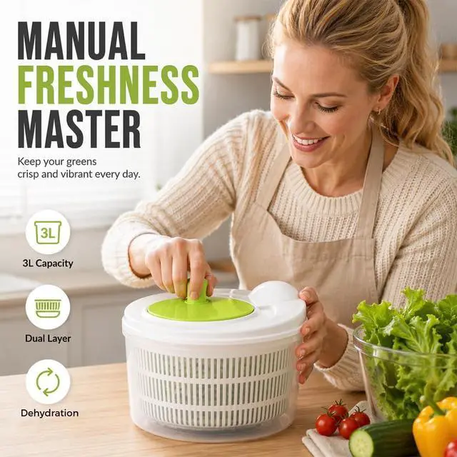 Alt view image 4 of 6 - Salad Spinner Lettuce Washer and Dryer Vegetable Colander Clear Bowl
Large Capacity, Easy-Turn Spin Knob, Locking Lid, Non-Slip Base, Wash and Dry Greens, Fruits and Vegetables