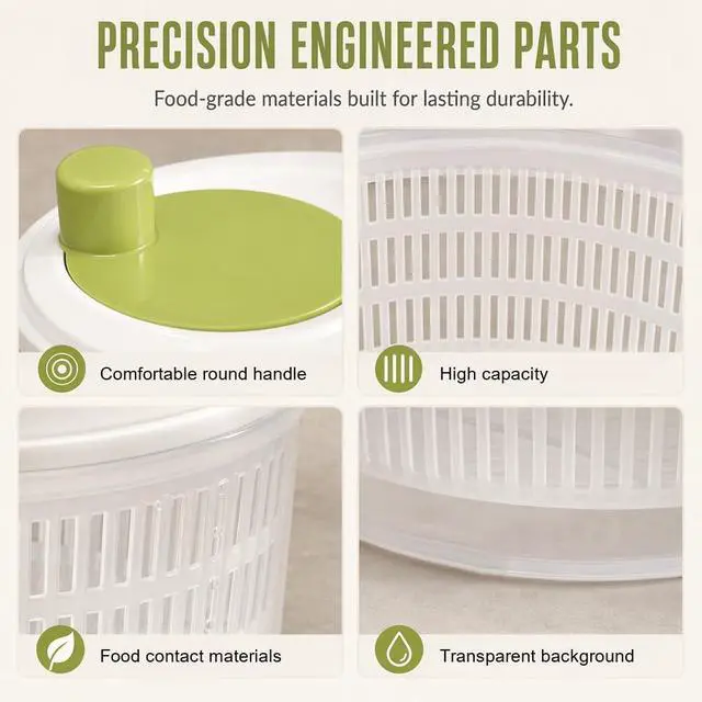 Alt view image 5 of 6 - Salad Spinner Lettuce Washer and Dryer Vegetable Colander Clear Bowl
Large Capacity, Easy-Turn Spin Knob, Locking Lid, Non-Slip Base, Wash and Dry Greens, Fruits and Vegetables