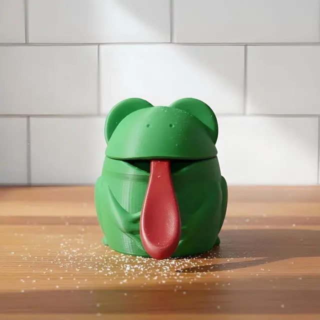 Alt view image 4 of 7 - 3D Printed Multi-functional Plastic Seasoning Container, Practical Decorative Frog Salt Containers, with Lid and Spoon
