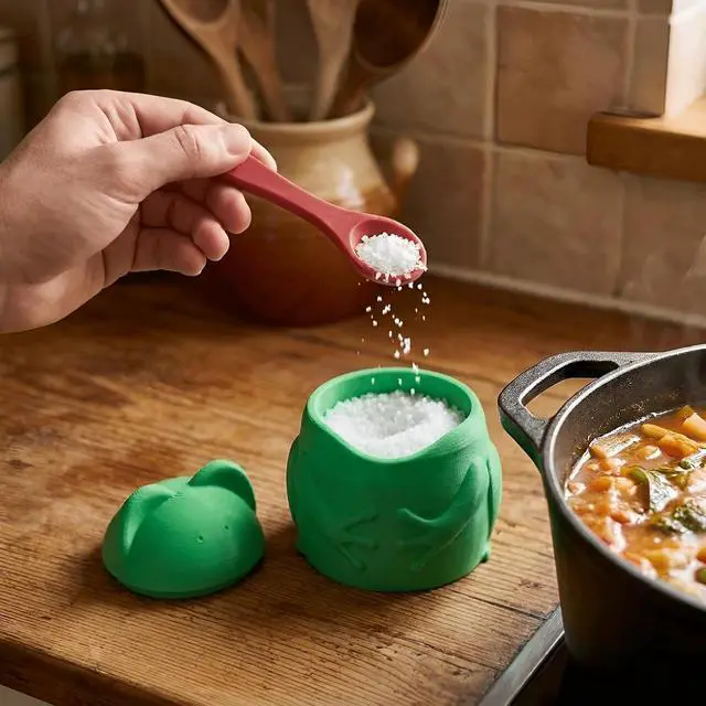 Alt view image 3 of 7 - 3D Printed Multi-functional Plastic Seasoning Container, Practical Decorative Frog Salt Containers, with Lid and Spoon
