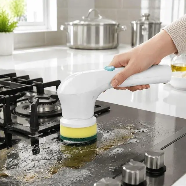 Alt view image 5 of 6 - Handheld Electric Cleaning Brush, Cordless Rechargeable Scrubber with 5 Heads, Bathroom Tile & Kitchen Degreaser