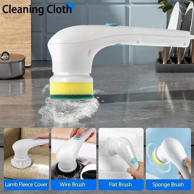 Main image of Handheld Electric Cleaning Brush, Cordless Rechargeable Scrubber with 5 Heads, Bathroom Tile & Kitchen Degreaser