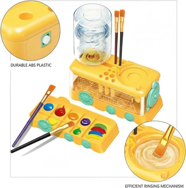Alt view image 3 of 4 - Automatic Paint Brush Rinser, Rotating Watercolor & Acrylic Brush Cleaner, Hands-Free Art Tool Washing Station for Clear Water, Compact ABS Plastic Desk Accessory (1 PC) yellow