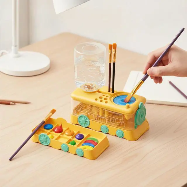 Alt view image 4 of 4 - Automatic Paint Brush Rinser, Rotating Watercolor & Acrylic Brush Cleaner, Hands-Free Art Tool Washing Station for Clear Water, Compact ABS Plastic Desk Accessory (1 PC) yellow