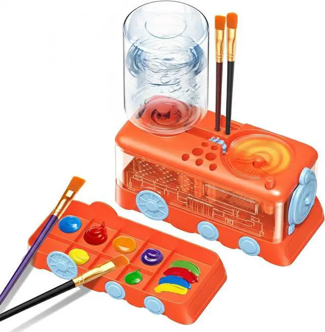 Main image of Automatic Paint Brush Rinser, Rotating Watercolor & Acrylic Brush Cleaner, Hands-Free Art Tool Washing Station for Clear Water, Compact ABS Plastic Desk Accessory (1 PC) orange color