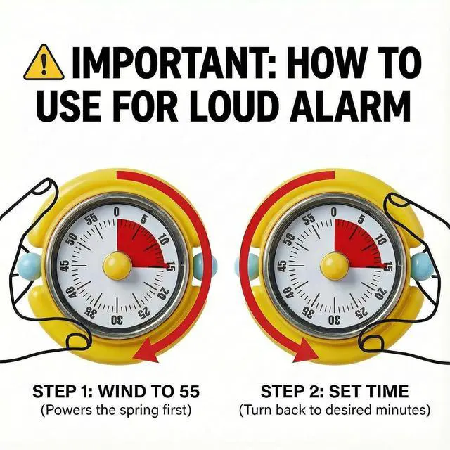 Alt view image 2 of 7 - Visual Timer, Cute Magnetic Mechanical Kitchen Timer for Cooking, No Batteries Required, 60-Minute Countdown Clock for Study, Classroom, Baking, Yoga, Pomodoro - Loud Alarm